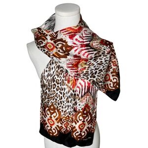 Animal Print Silk Skinny Scarf Abstract Tribal‎ Brown Black Adrienne Landau